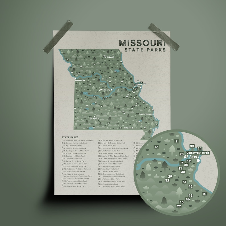 Missouri State Park Map Checklist Etsy