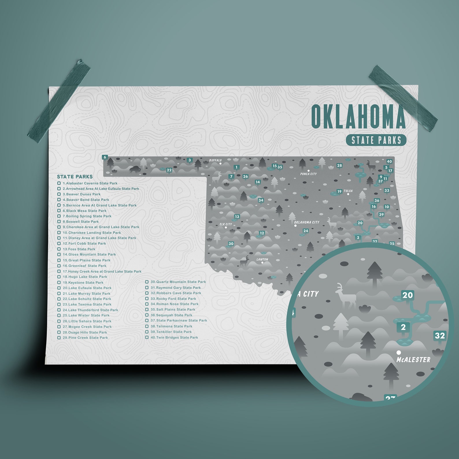 Oklahoma State Park Map Checklist Etsy