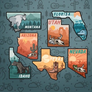 50 US State Sticker Pack - State Shaped Stickers Set
