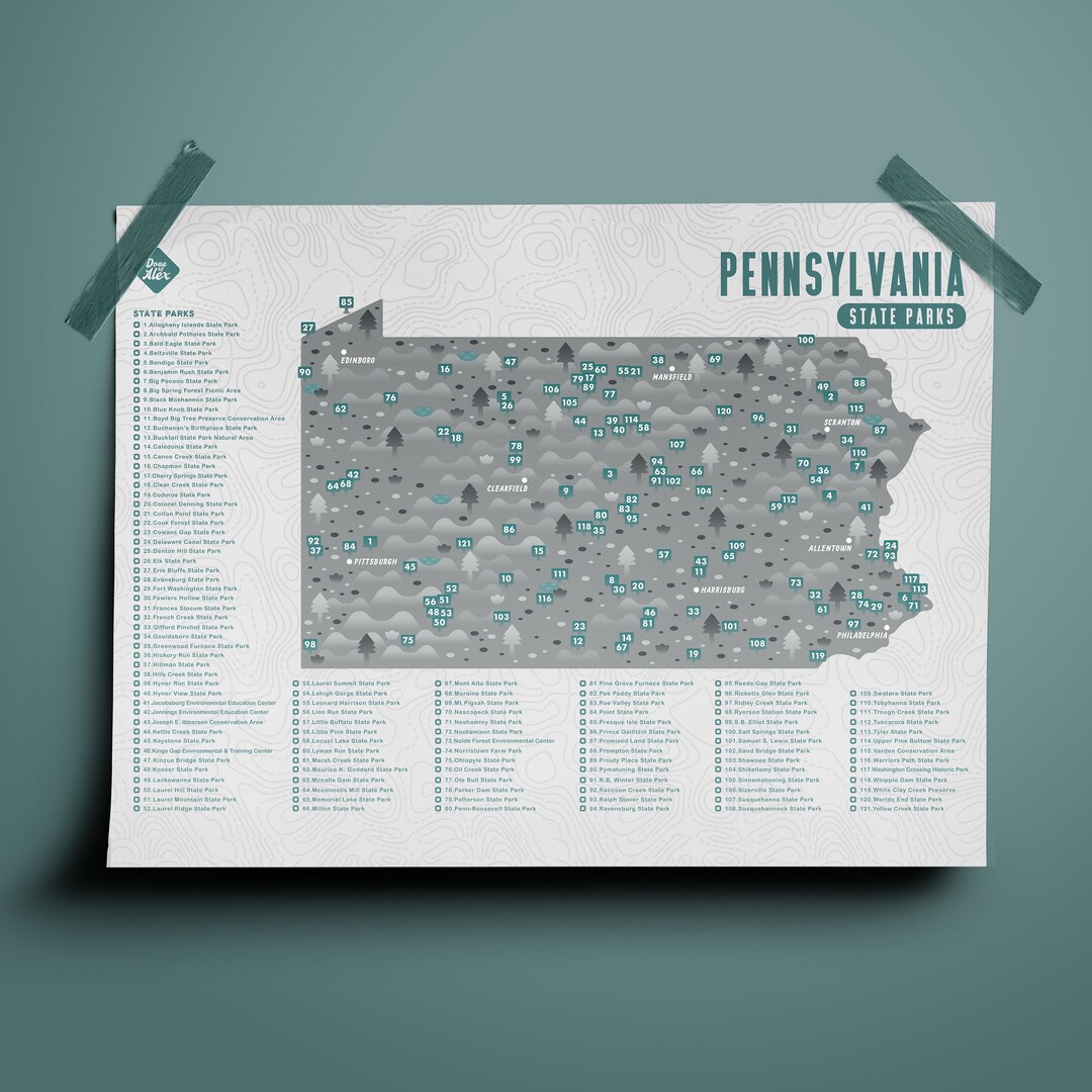 pennsylvania-state-park-map-checklist-12-x-18-inches-etsy
