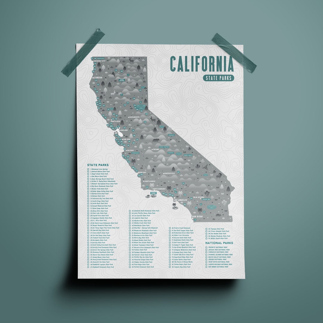 california-state-park-map-checklist-12-x-18-inches-etsy