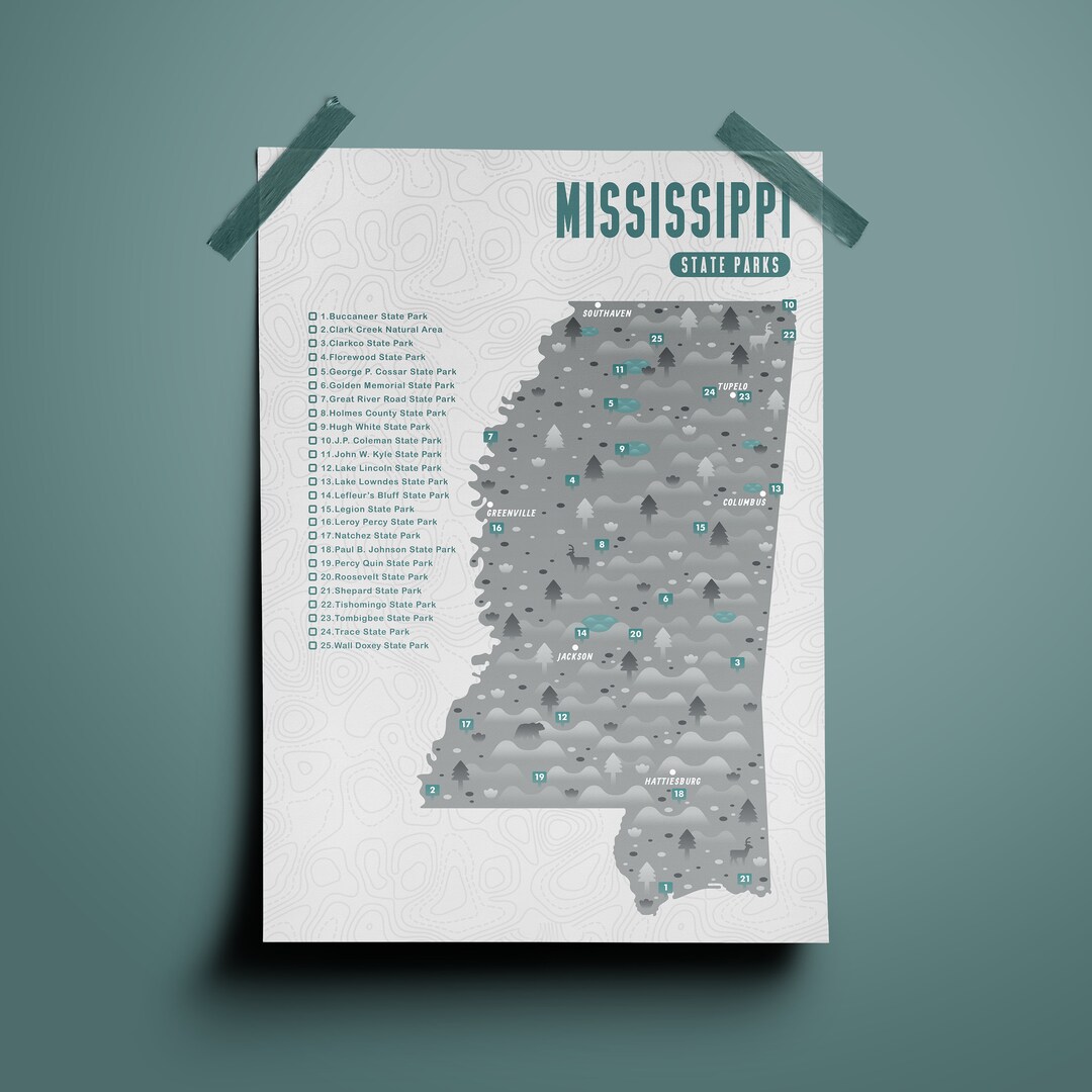 mississippi-state-park-map-checklist-12-x-18-inches-etsy