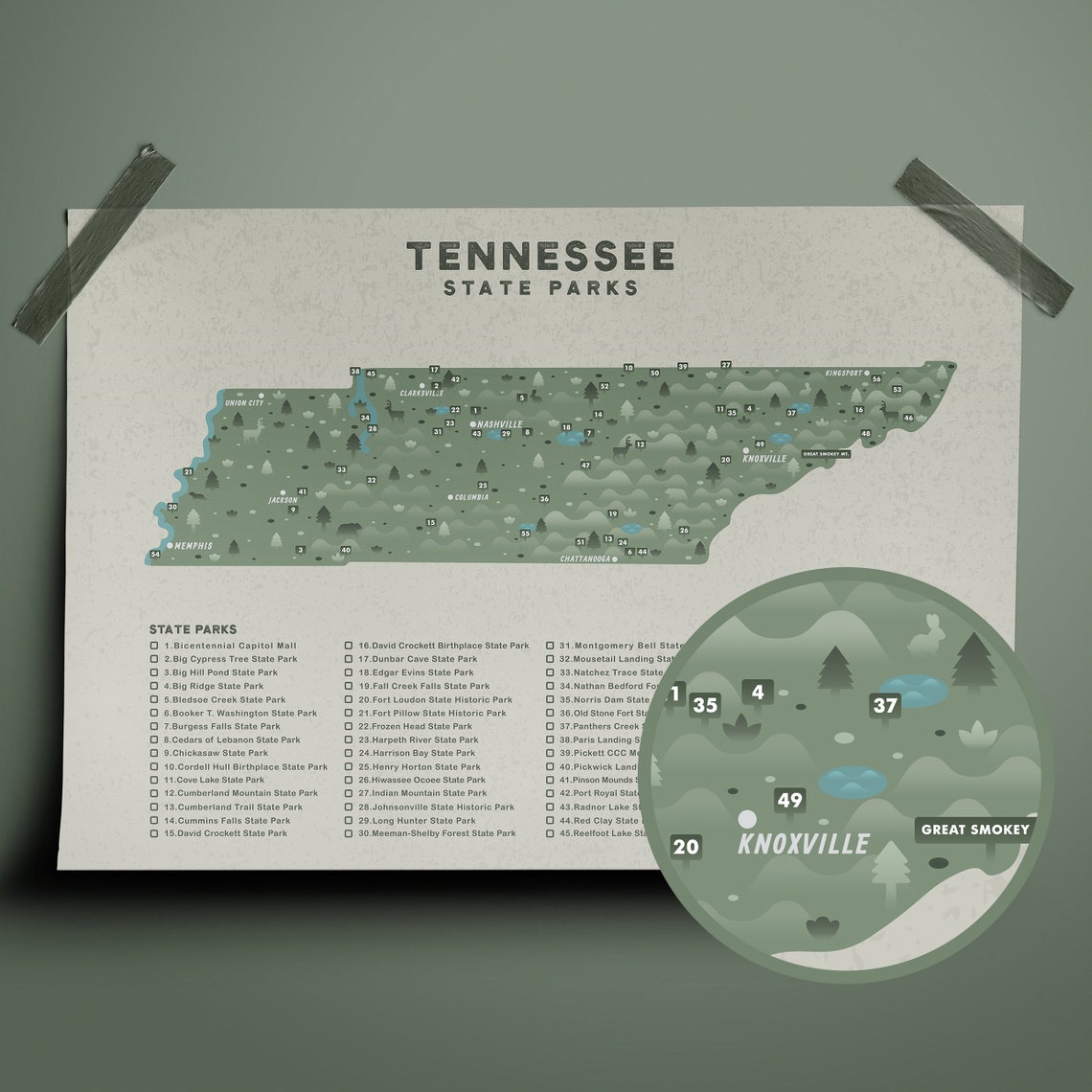 Tennessee State Park Map Map of Tennessee State Park Map | Etsy