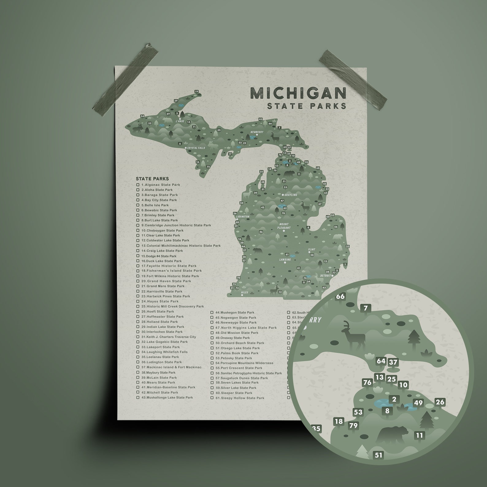 Michigan State Park Map Map of Michigan Michigan State Etsy