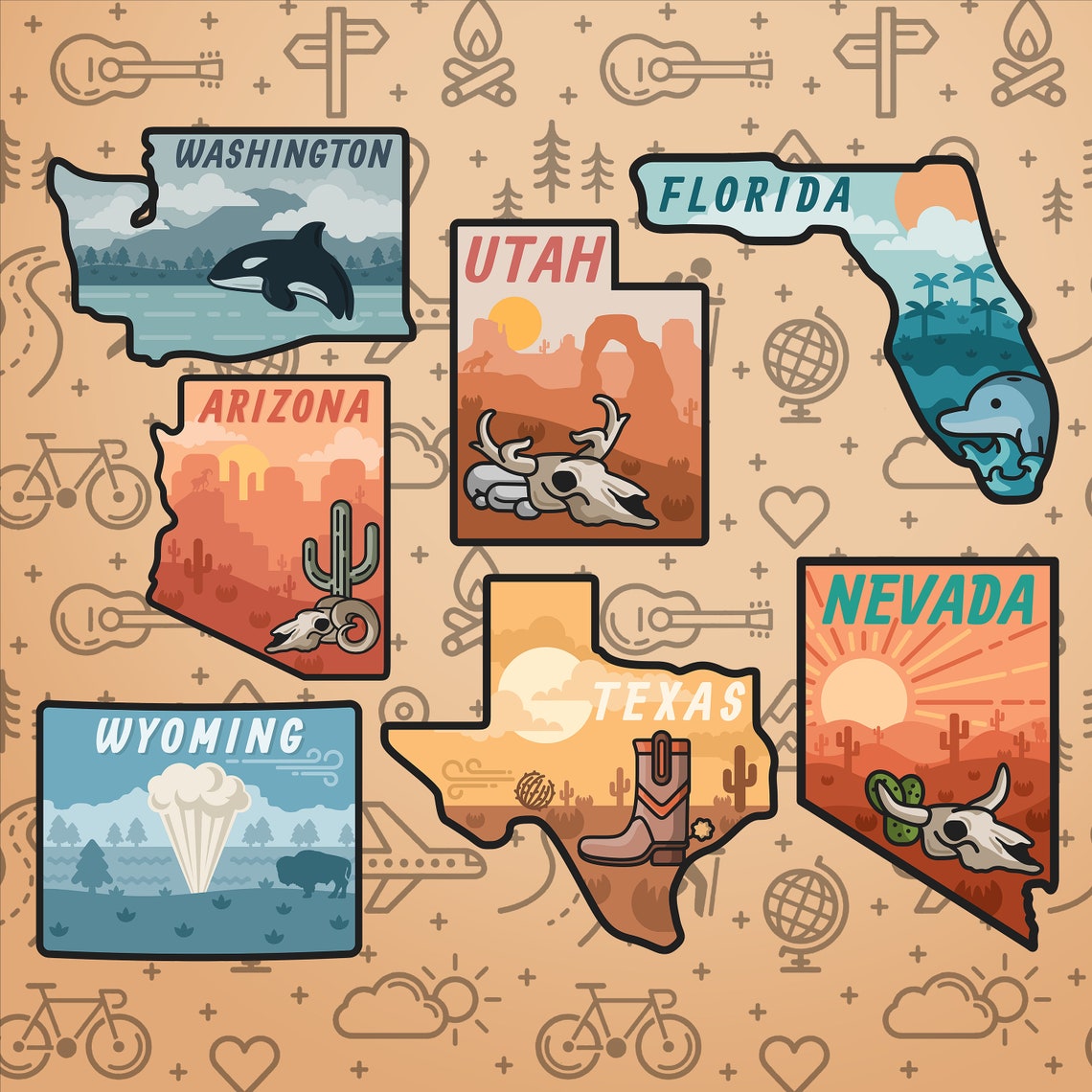 US State Sticker Pack USA Stickers Travel Stickers State Etsy