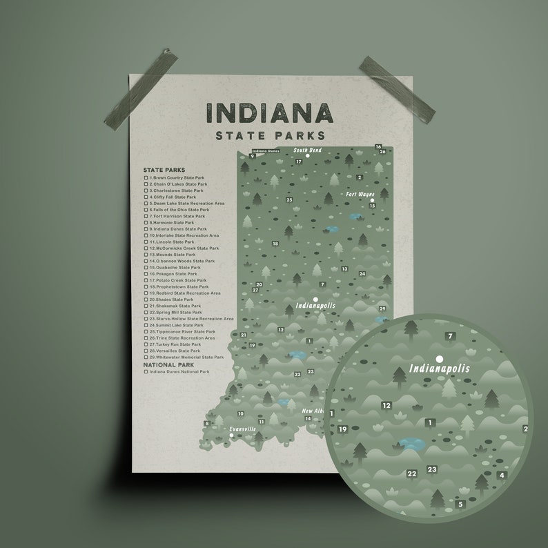 Indiana State Park Map Checklist | Etsy