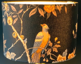 Bird lampshade. Japanese Lampshade. Oriental lampshade. Black and gold lampshade. Botanical lampshade