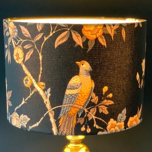 Bird lampshade. Japanese Lampshade. Oriental lampshade. Black and gold lampshade. Botanical lampshade