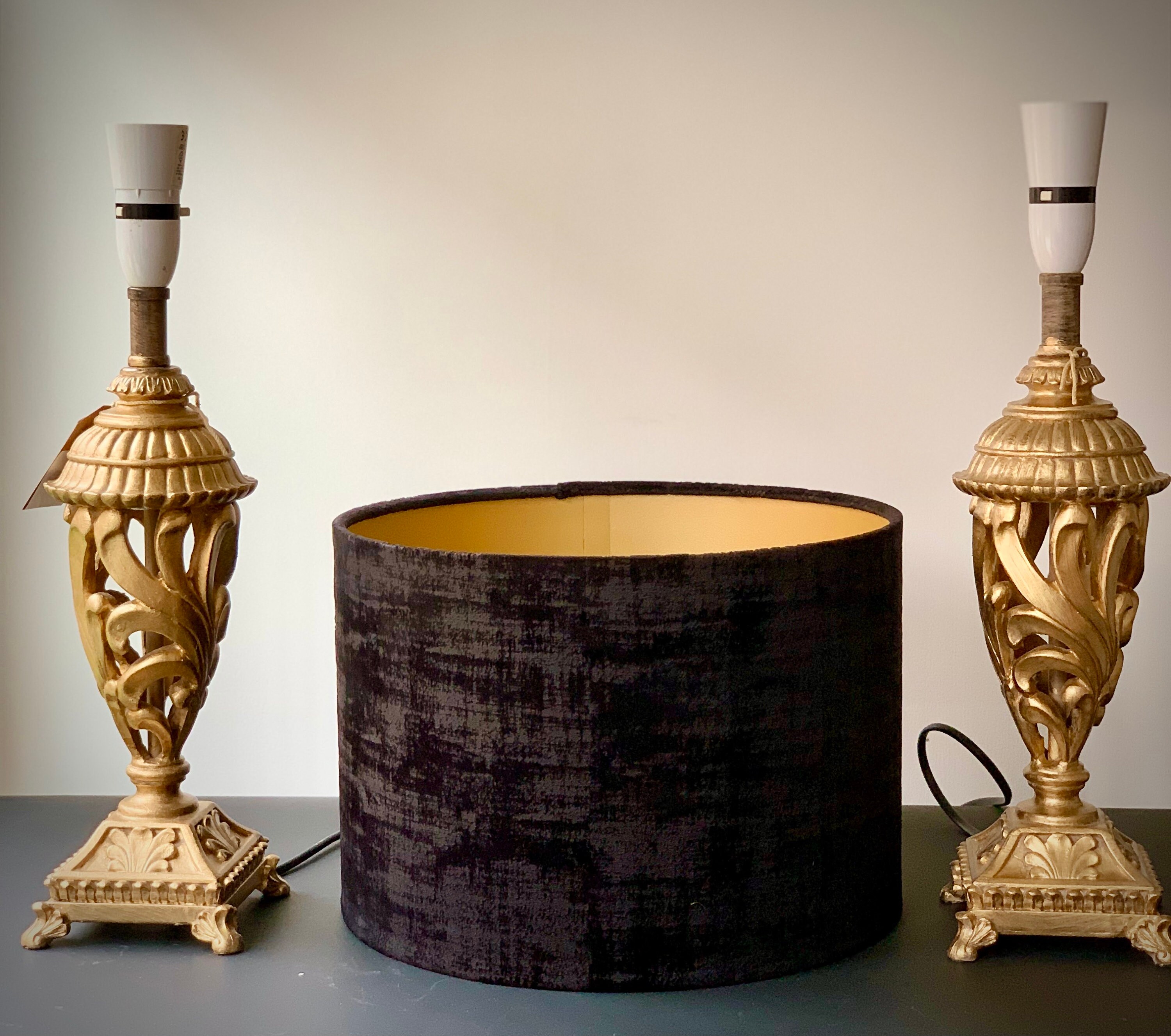 Vintage lamps. Gold table lamps. Gold lamps. Pair of lamps. Etsy