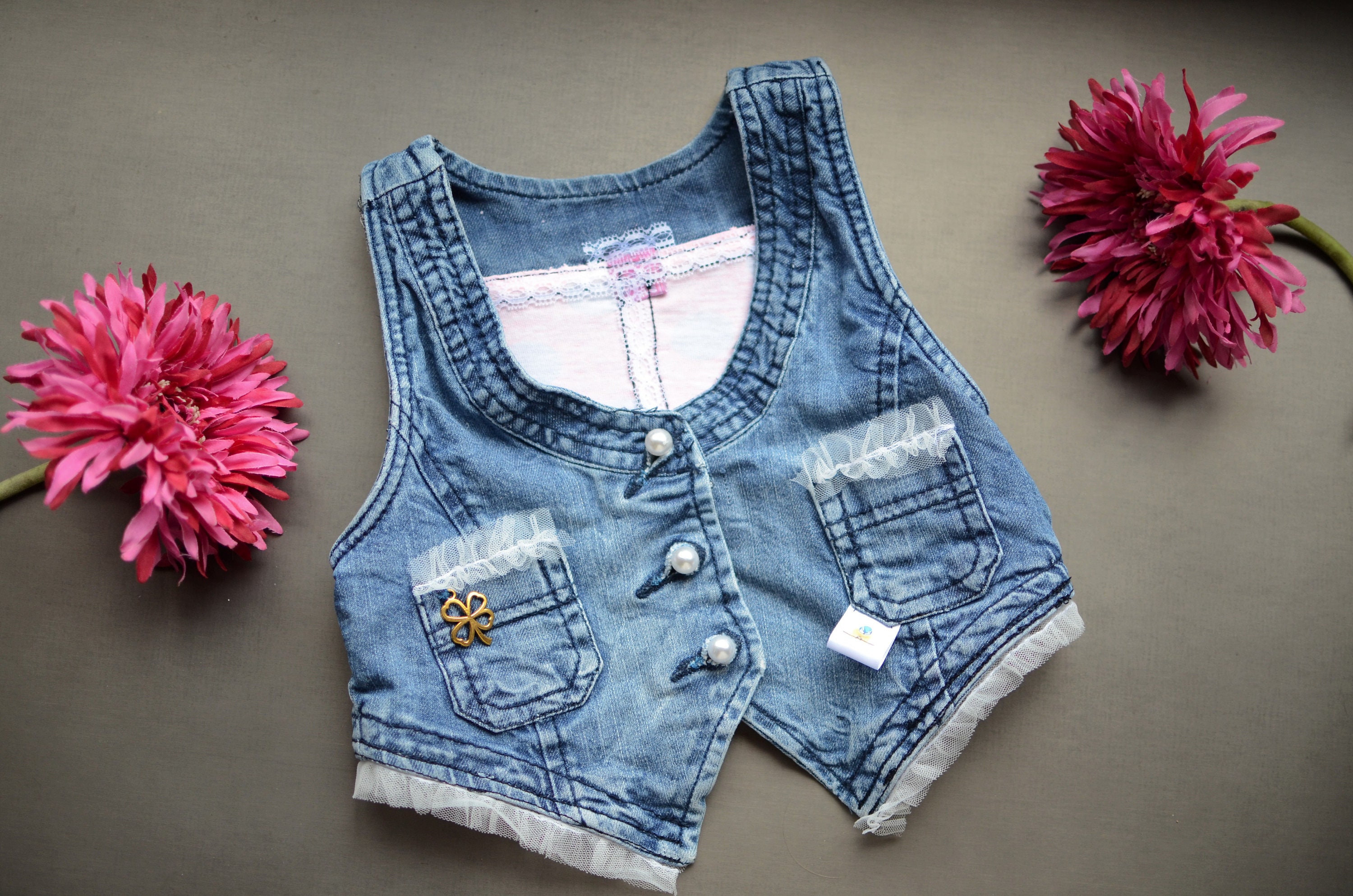 Little girl top jean vest