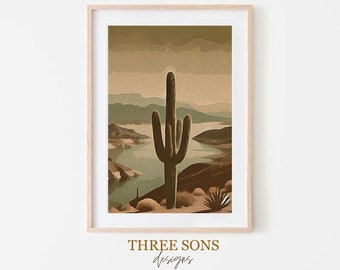 Desert Cactus Landscape Art Print: Southwestern Home Decor (Digital Download)