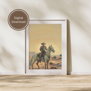 Instant Download Print - Minimalist Cowboy on Horse - Digital Wall Art - Modern Western Decor - Neutral Cowboy Art