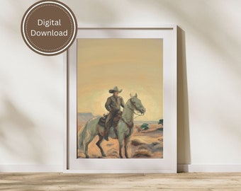 Minimalist Cowboy on Horse Print – Modern Western Wall Art (Digital Download)