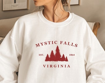 MYSTIC FALLS Crew Neck, Tvd Merch, TVD Sweatshirt, Damon Salvatore, Elena Gilbert, Stefan Salvatore, Mystic Falls Va, Cute Fall Sweatshirts