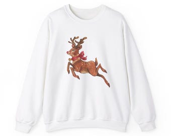 Renjulsweatshirt, unisex HeavyBlend Crewneck, vintage-jultröja, Rudolph-tröja, julklapp, minimalistisk jultröja