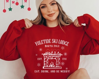 YULETIDE SKI LODGE Christmas Sweatshirt, Unisex, Winter Sweatshirts, Holiday Crewneck, Skiing Pullover, Festive Hoodies, Xmas Gifts