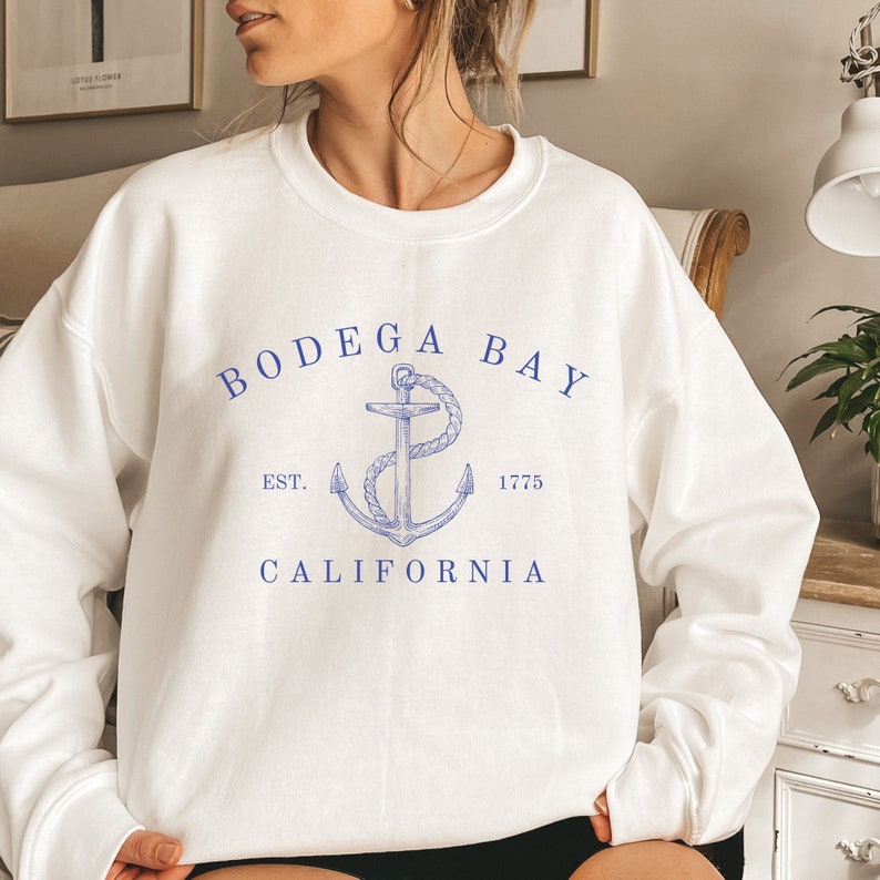 BODEGA BAY California in Blue writing with an anchor in the middle