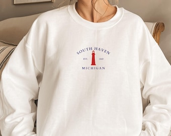 SOUTH HAVEN, Unisex Heavy Blend™ Crewneck Sweatshirt, Gildan 18000, Michigan, Crewneck Sweatshirts, Nautical Vibe