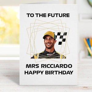 Cartão de aniversário de Daniel Ricciardo, presentes de F1, cartão de Fórmula 1, automobilismo, cartão de aniversário engraçado, cartões engraçados, cartão de aniversário de piada