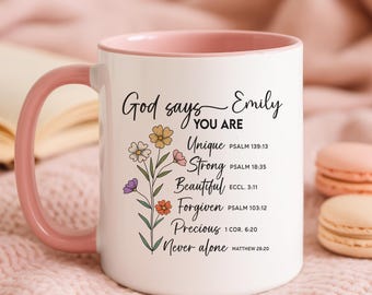 God Says I Am Mug – Bible Gifts for Her, Custom Bible Verse, Christian Gift Ideas, Faith Based Gift, Bible Study Gift, Faith Gift Friend