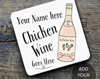 Personalised Chicken Wine Coaster – Funny Custom Name Gift for Friends, Sisters or Wine Lovers – Novelty Birthday or Xmas Present