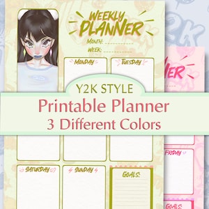 Printable Y2K style planner with unique illustrated stylized character design theme compatible for and printable use