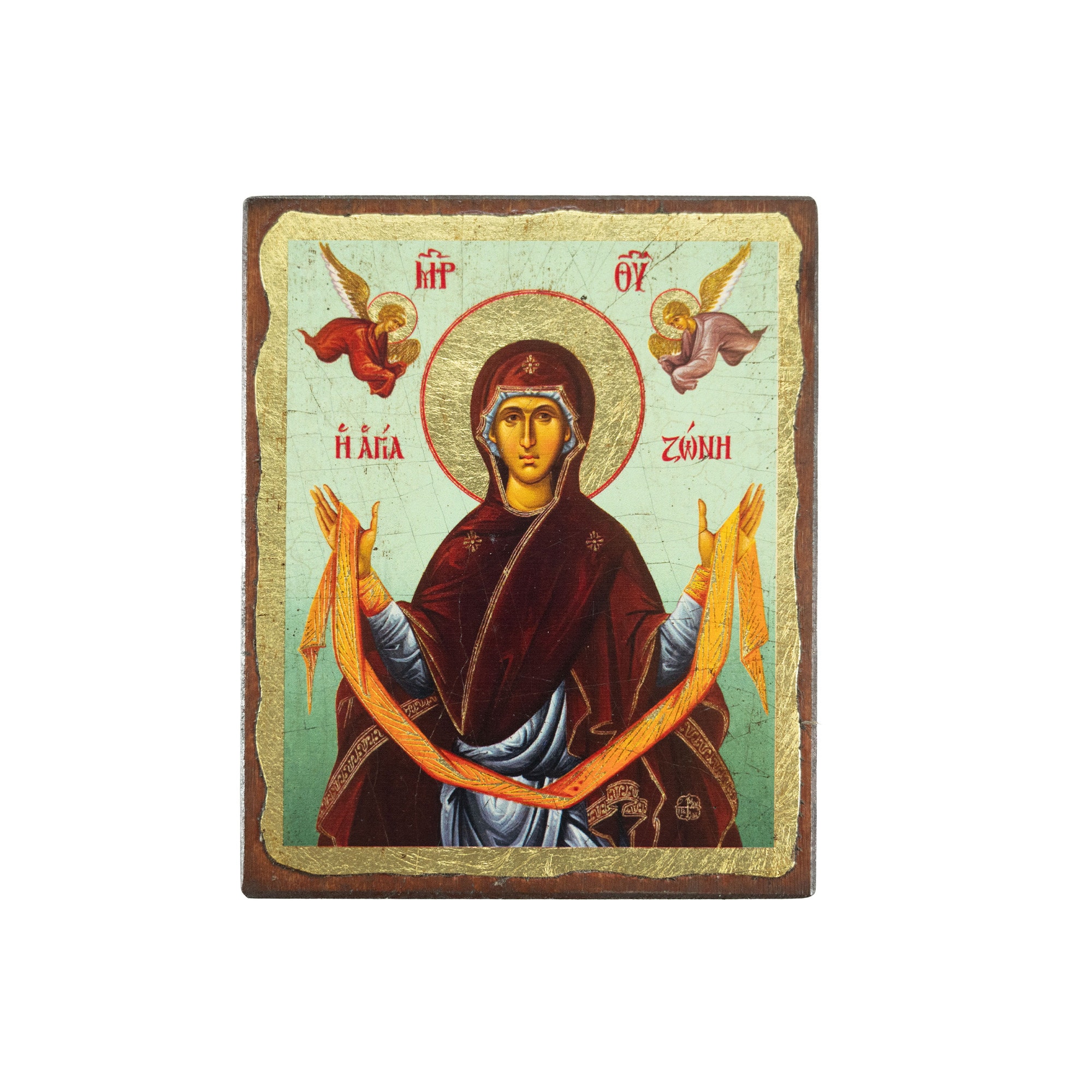 Icona Panagia Agia Zoni In Legno Goffrato Su Tela - 8x7 Cm, Dal Monte Athos