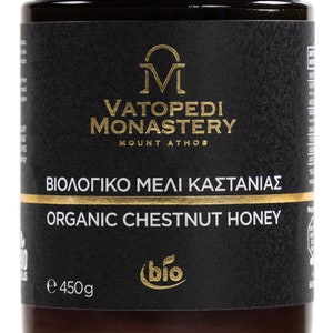 Organic Monastic Chestnut Honey from Mount Athos, 450g Intense Flavor & Deep Red Nectar with Subtle Bitterness, Full-Bodied Aroma zdjęcie 5