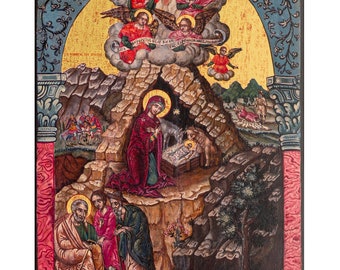 The Nativity 18th Century Greek Orthodox Byzantine Gilded Icon