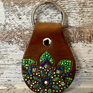 Mandala leather keychain/mandala/leather/keychain/gift idea