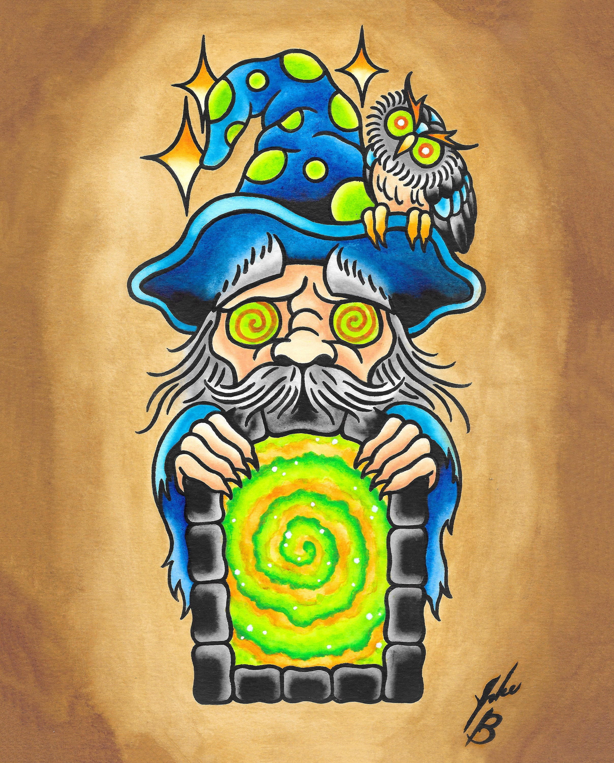 Wise Wizard Old School Tattoo Design  Stretched Canvas  Diblis Artist  Shop