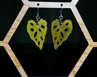 Swiss Cheese Monstera Leaf Wood Earrings