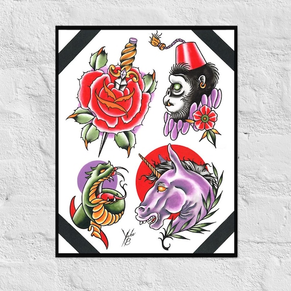 Weird Traditional Tattoo Flash Art Print - Etsy Canada