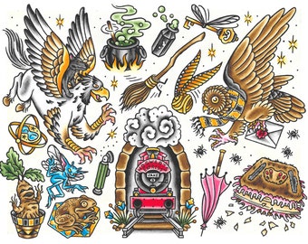 Wizarding World -Tattoo Flash Sheet