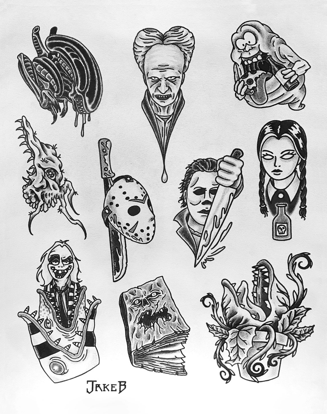 Halloween Horror Movie Tattoo Flash Art Print - Etsy
