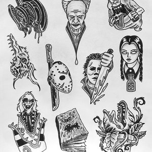 Horror Halloween Movies - Tattoo Flash Sheet