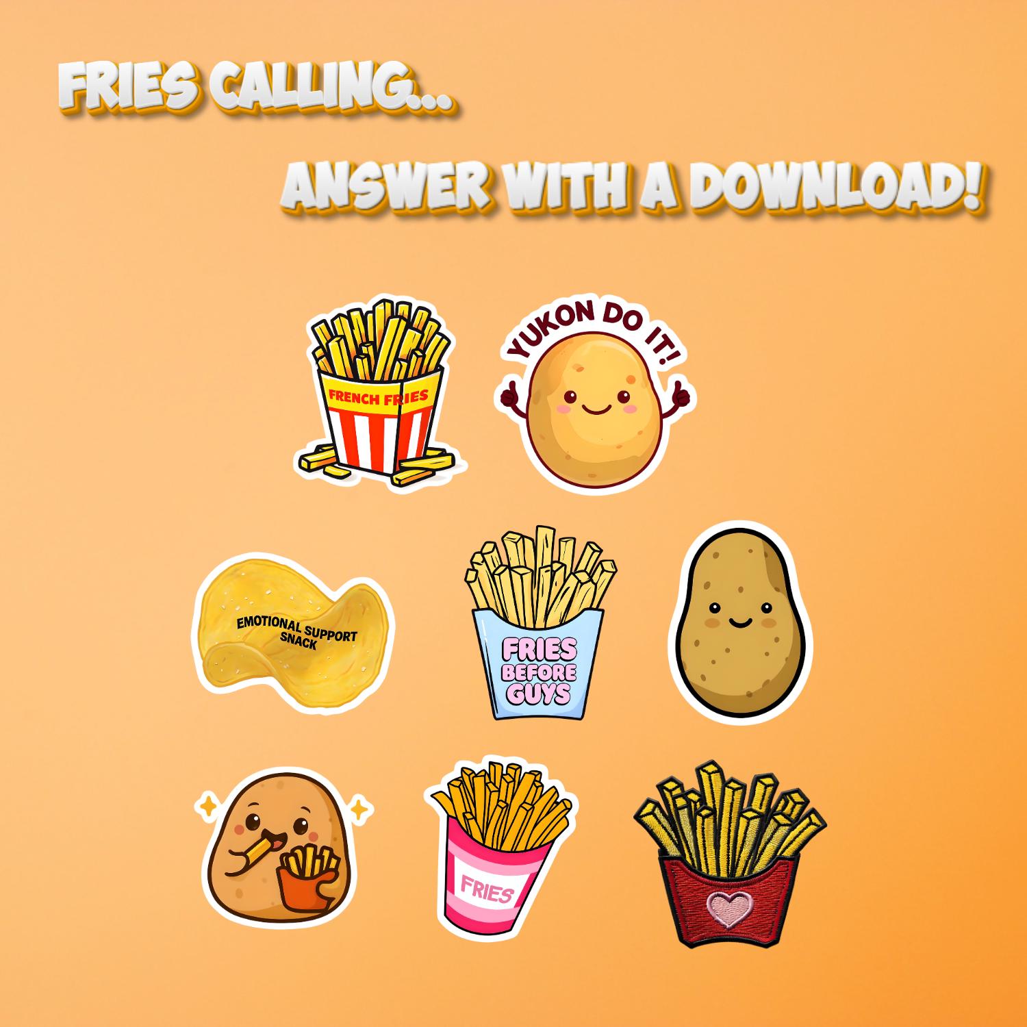 French Fry Digital Sticker Pack | 12 Fun Food Stickers for Planners ...