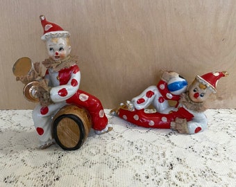 Handpainted Porcelain Pair of Clowns Figurines