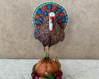 Jim Shore Turkey &quot;Tom a Plenty&quot;  Standing on Pumpkin Figurine