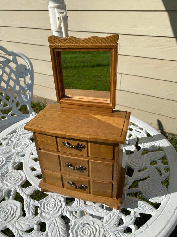 Wood Jewelry Box, vintage jewelry box, with mirror