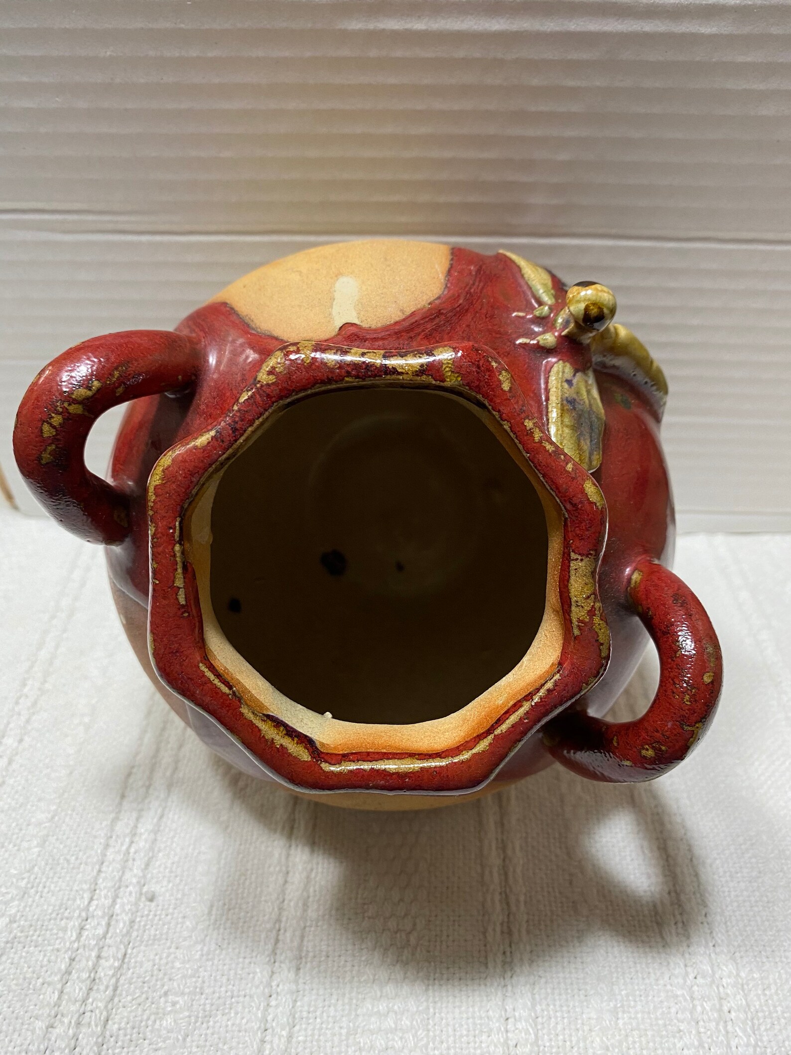 Vintage Art Deco Pottery Vase Red Drip Glaze with Applied Etsy