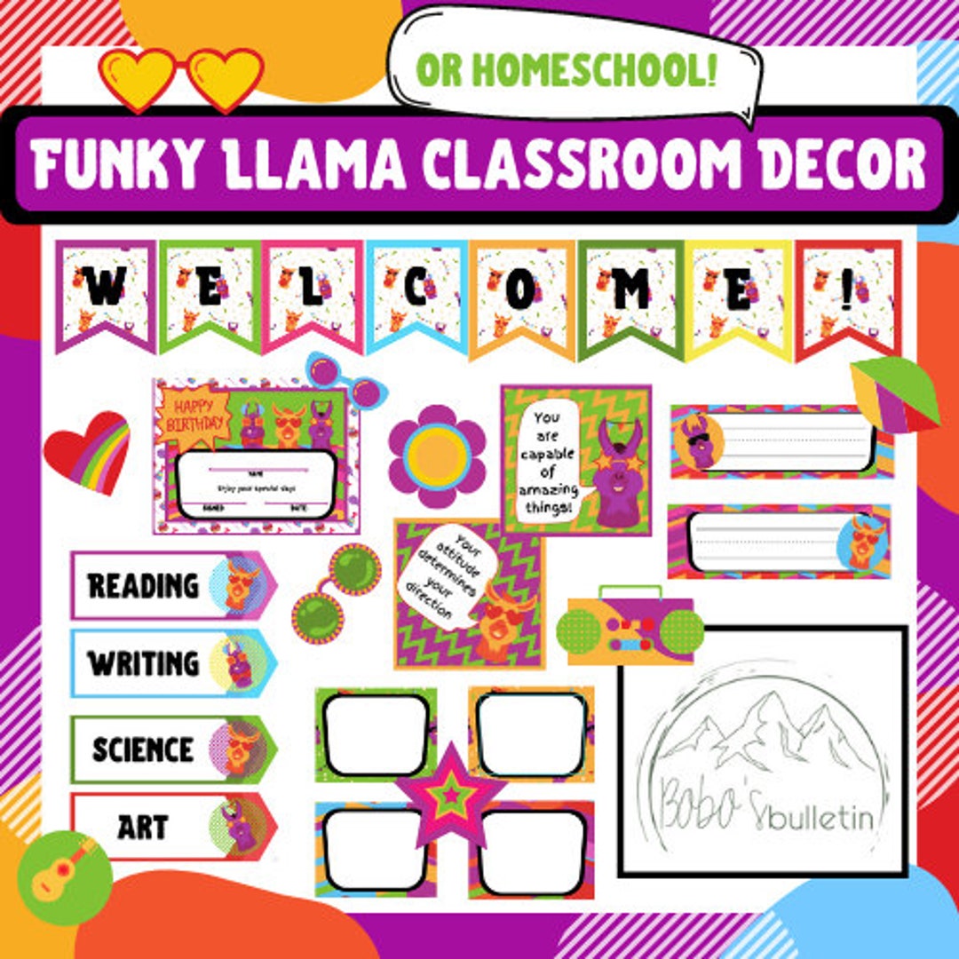 Back to School Classroom Decor Printable Bulletin Board Llama Decor ...