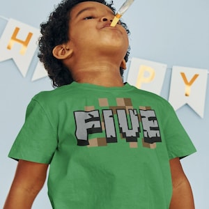 Pixel 5th Birthday Youth Tee, Kids Mine Mining Video Game Bday Party Fifth T-Shirt
