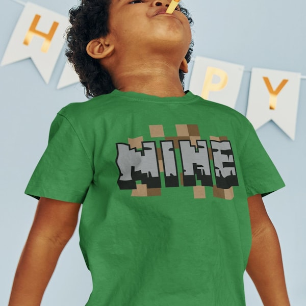 Pixel 9th Birthday Youth Tee, Kids Mine Mining Video Game Bday Party Nineth T-Shirt