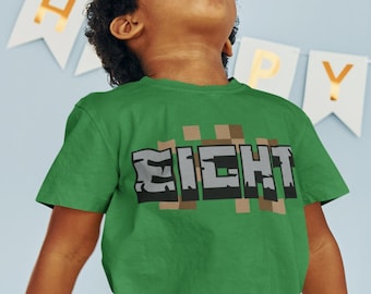 Pixel 8th Birthday Youth Tee, Kids Mine Mining Video Game Bday Party Eighth T-Shirt