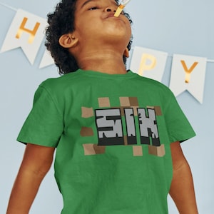 Pixel 6th Birthday Youth Tee, Kids Mine Mining Video Game Bday Party Sixth T-Shirt