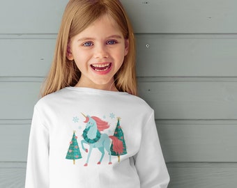 Christmas Unicorn Long Sleeve Toddler Shirt, Christmas Toddler Shirts, Unicorn Toddler Tees, Holiday Apparel