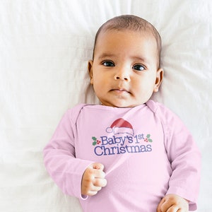 Baby&#39;s First Christmas Long Sleeve Baby Bodysuit, Infant Bodysuit, Christmas Happy Holidays Xmas Baby Outfit