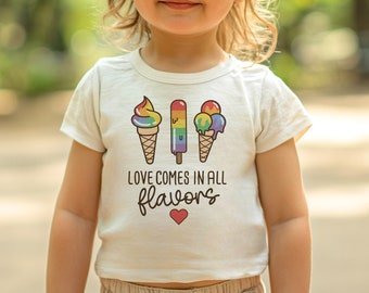 Love Comes In All Flavors Pride Toddler & Kids Youth T-Shirt, Rainbow Gay Pride Kids Tee, LGBTQ Pride Youth Shirt