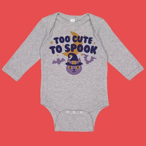 Too Cute To Spook Long Sleeve Baby Bodysuit, Infant Bodysuit, Cute Halloween Baby Bodysuit, Halloween Bodysuits